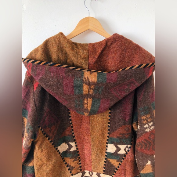 Vintage 80s 90s Southwestern Hooded Wool Blanket Coat / Wool Duster Coat - Picture 16 of 16